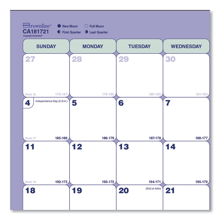 Brownline Academic 13-Month Binder-Insertable Desk Pad Calendar, 11 x 8.5, White/Blue/Green Sheets, 13-Month (July to July): 2024-2025 (REDCA181721)