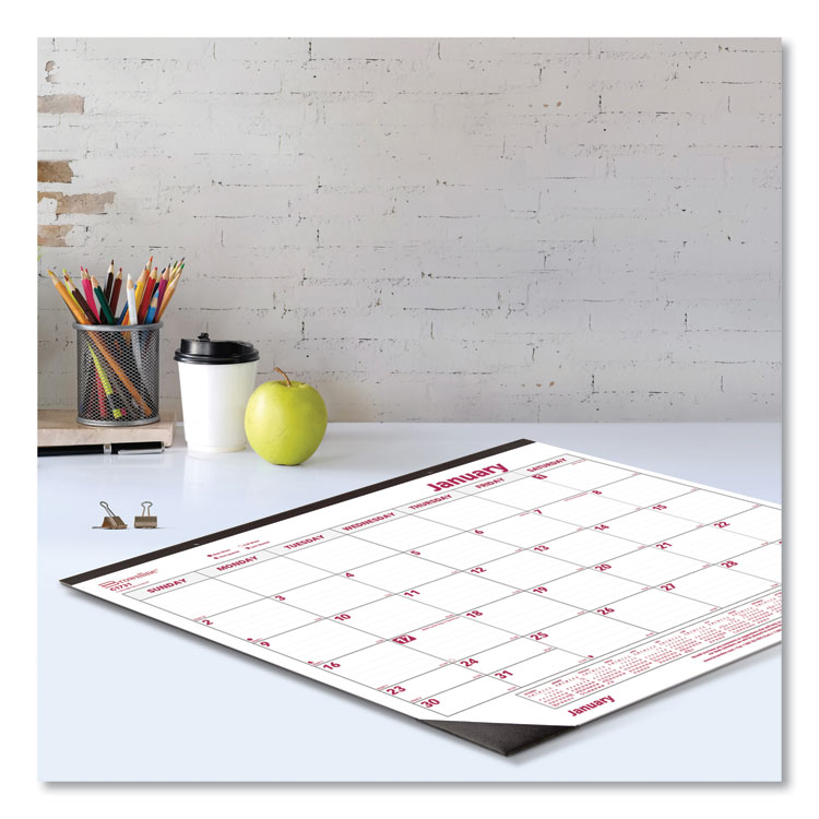 Brownline Monthly Desk Pad Calendar, 22 x 17, White/Burgundy Sheets, Black Binding, Black Corners, 12-Month (Jan to Dec): 2025 (REDC1731)