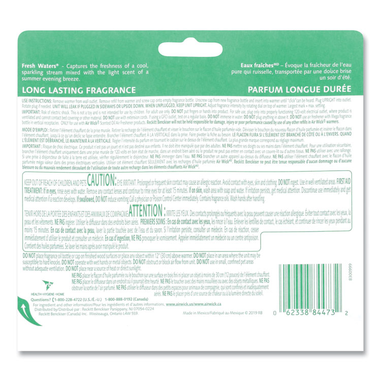 Air Wick Scented Oil Refill, Fresh Waters, 0.67 oz, 3/Pack, 6 Packs/Carton (RAC84473)