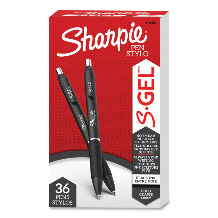 Sharpie S-Gel High-Performance Gel Pen, Retractable, Bold 1 mm, Black Ink, Black Barrel, 36/Pack (SAN2096181)