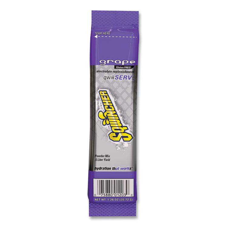 Sqwincher Thirst Quencher QwikServ Electrolyte Replacement Drink Mix, Grape, 1.26 oz Packet, 8/Pack (SQW060904GR)
