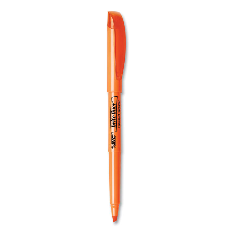 BIC Brite Liner Highlighter, Fluorescent Orange Ink, Chisel Tip, Orange/Black Barrel, Dozen (BICBL11OE)
