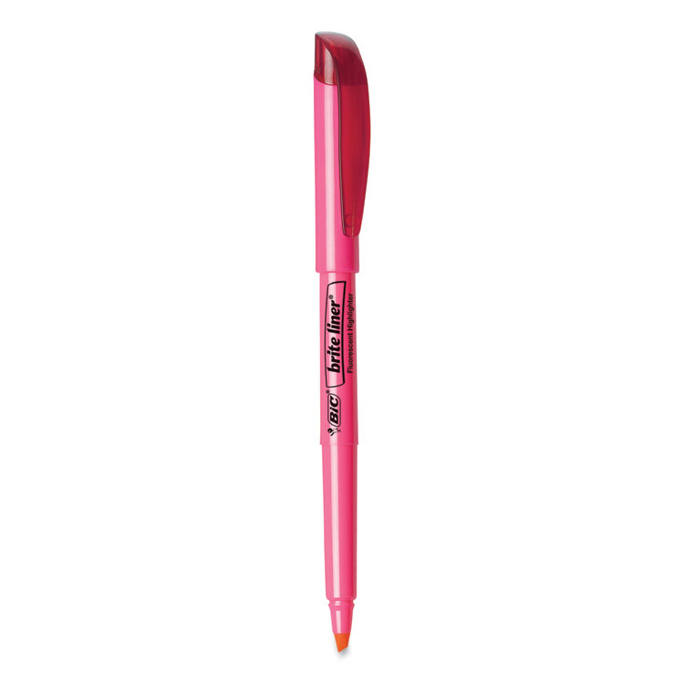 BIC Brite Liner Highlighter, Fluorescent Pink Ink, Chisel Tip, Pink/Black Barrel, Dozen (BICBL11PK)