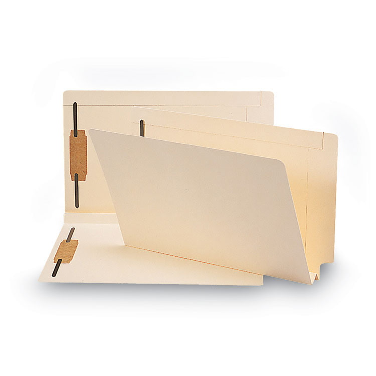 Smead End Tab W-Fold Fastener Folders with Reinforced Tabs, 1.5" Expansion, 2 Fasteners, Legal Size, Manila, 50/Box (SMD37276)