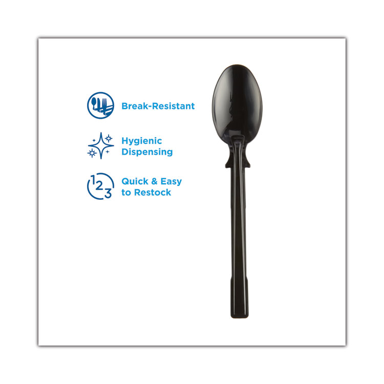 Dixie SmartStock Tri-Tower Dispensing System Cutlery, Teaspoons, Mediumweight, Polypropylene, Black, 40/Pack, 24 Packs/Carton (DXEDUSSPT5)