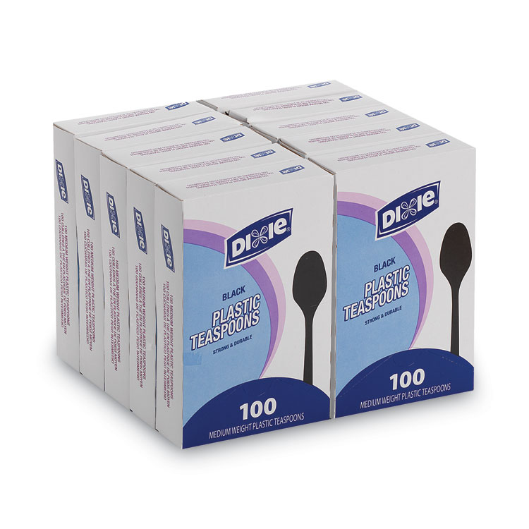 Dixie Plastic Cutlery, Heavy Mediumweight Teaspoons, Black, 1,000/Carton (DXETM507CT)