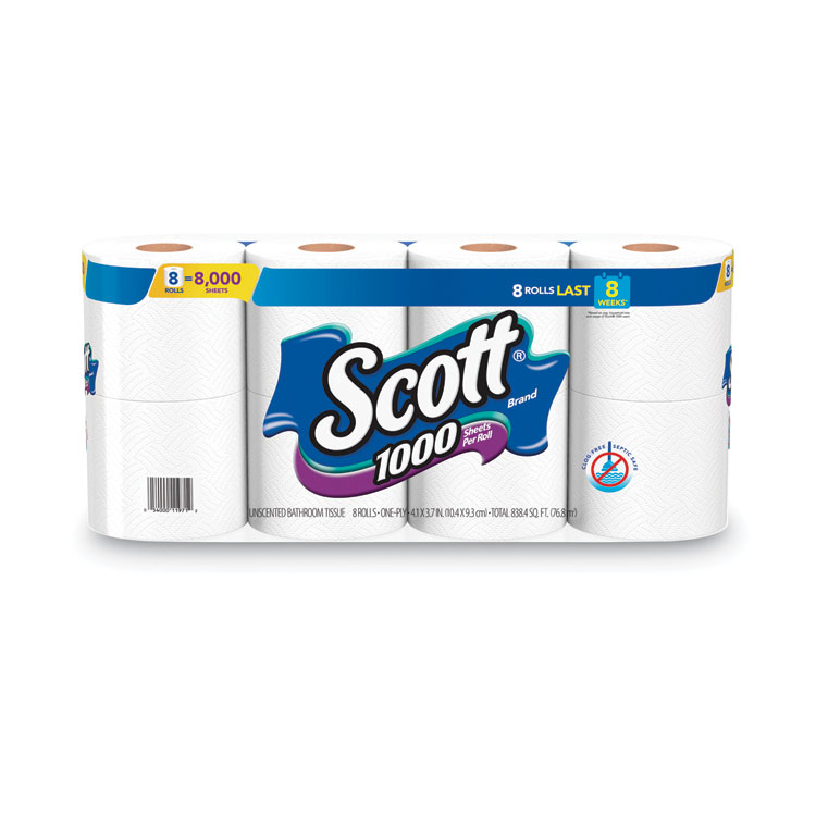 Scott 1000 Bathroom Tissue, Septic Safe, 1-Ply, White, 1,000 Sheets/Roll, 32 Rolls/Carton (KCM49209)