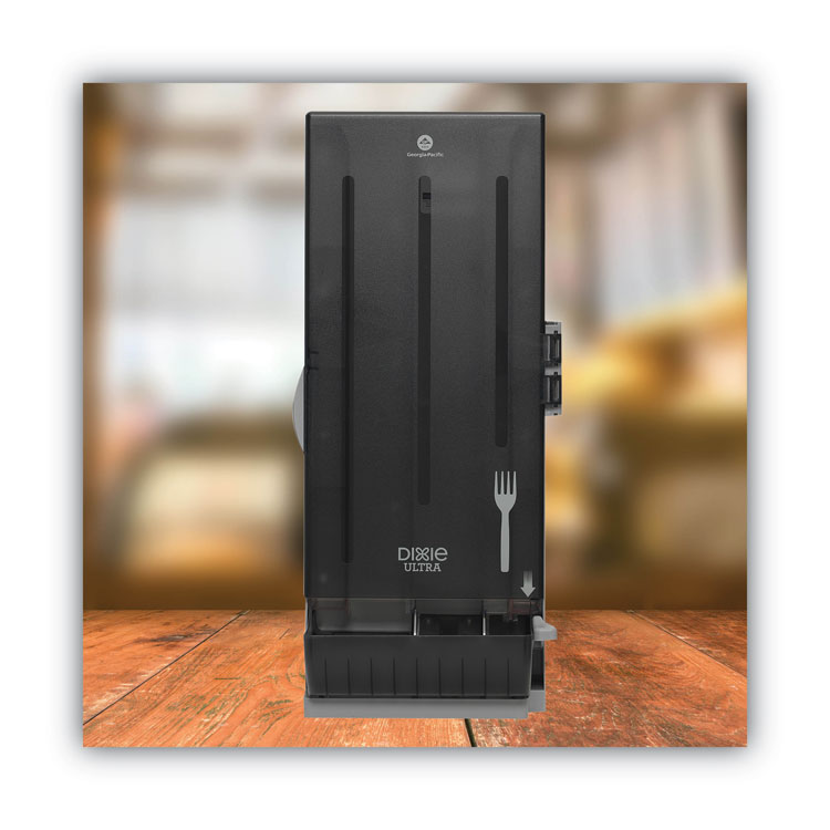 Dixie SmartStock Mediumweight Polystyrene Dispenser, Holds 120 Forks, 10 x 8.78 x 24.75, Translucent Black (DXESSFD120)