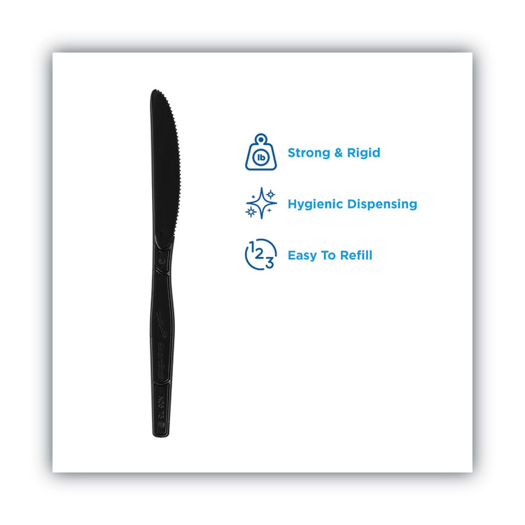 Dixie SmartStock Plastic Cutlery Refill, Knives, 7", Series-O Mediumweight, Black, 40/Pack, 24 Packs/Carton (DXESSK51)