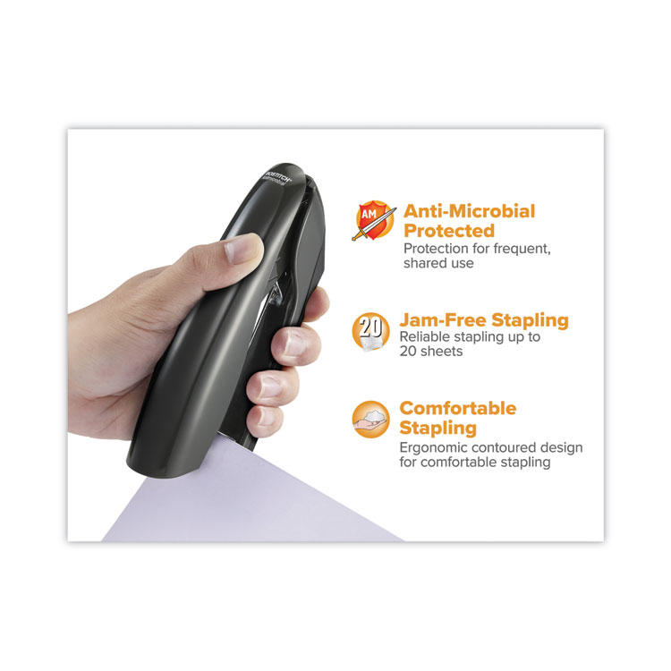 Bostitch Premium Antimicrobial Stand-Up Stapler, 20-Sheet Capacity, Black (BOSB326BLK)