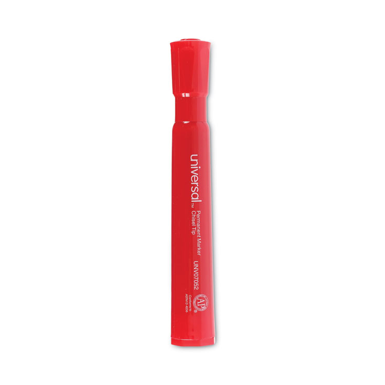 Universal Chisel Tip Permanent Marker, Broad Chisel Tip, Red, Dozen (UNV07052)