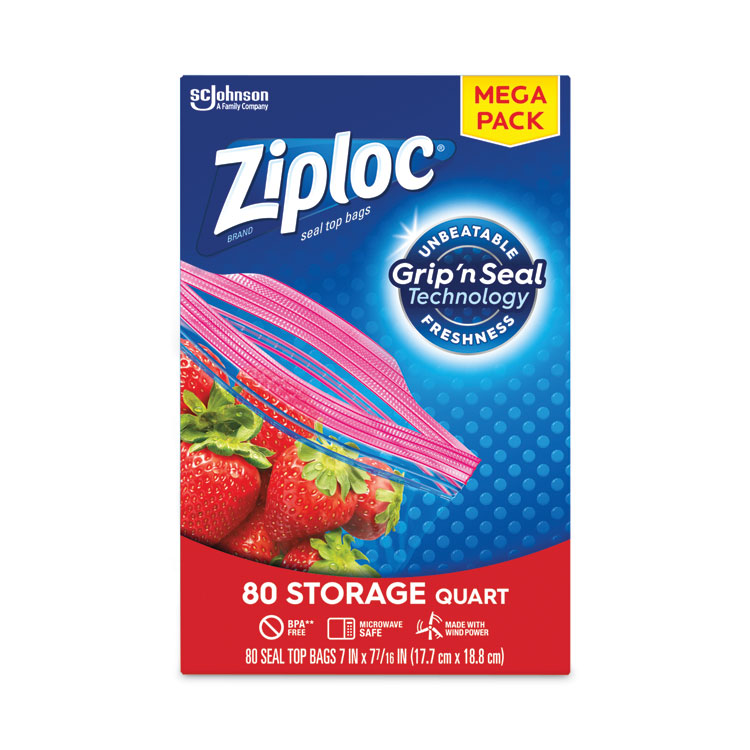 Ziploc Seal Top Bags, Quart, 7.44" x 7", Clear, 80/Box (SJN314471)
