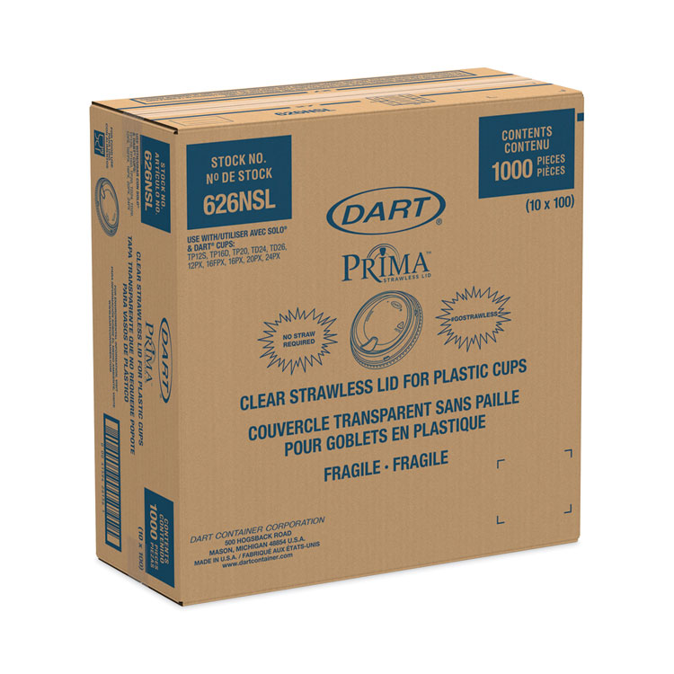 Dart Prima Strawless Plastic Lids, Fits 12 oz to 26 oz Cups, Clear, 1,000/Carton (DCC626NSL)