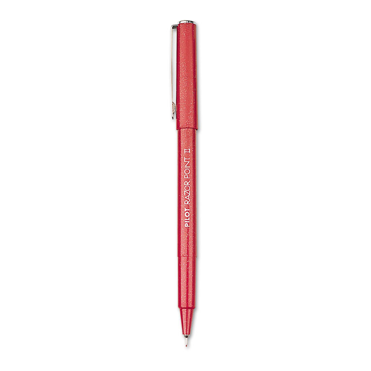 Pilot Razor Point II Super Fine Line Porous Point Pen, Stick, Ultra-Fine 0.2 mm, Red Ink, Red Barrel, Dozen (PIL11011)