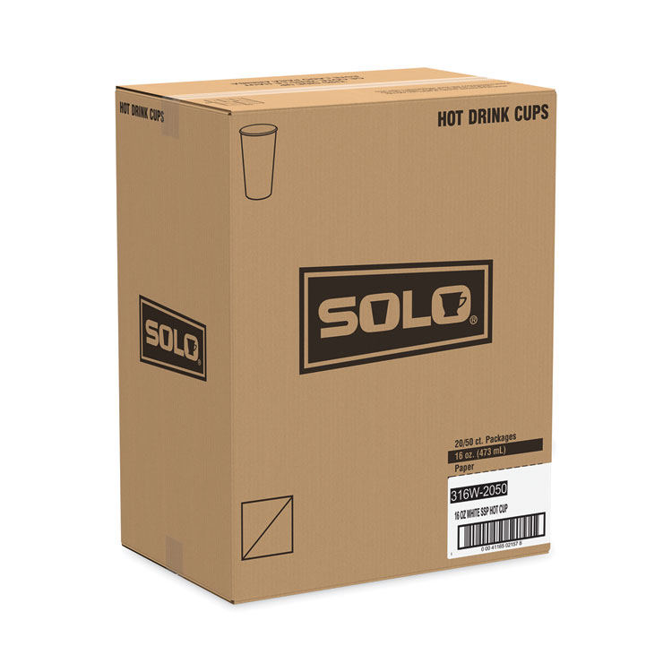 SOLO Single-Sided Poly Paper Hot  Cups, 16 oz, White, 50 Sleeve, 20 Sleeves/Carton (SCC316W)