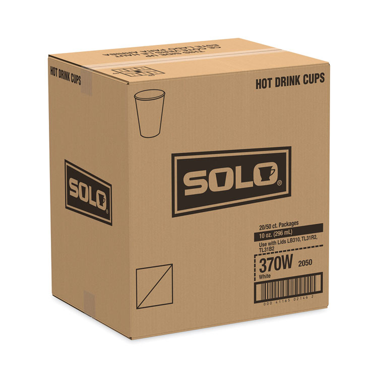 SOLO Single-Sided Poly Paper Hot Cups, 10 oz, White, 50 Sleeve, 20 Sleeves/Carton (SCC370W)