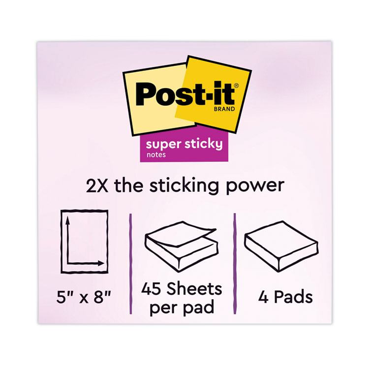 Post-it Notes Pads in Energy Boost Collection Colors, Note Ruled, 5" x 8", 45 Sheets/Pad, 4 Pads/Pack (MMM5845SSUC)
