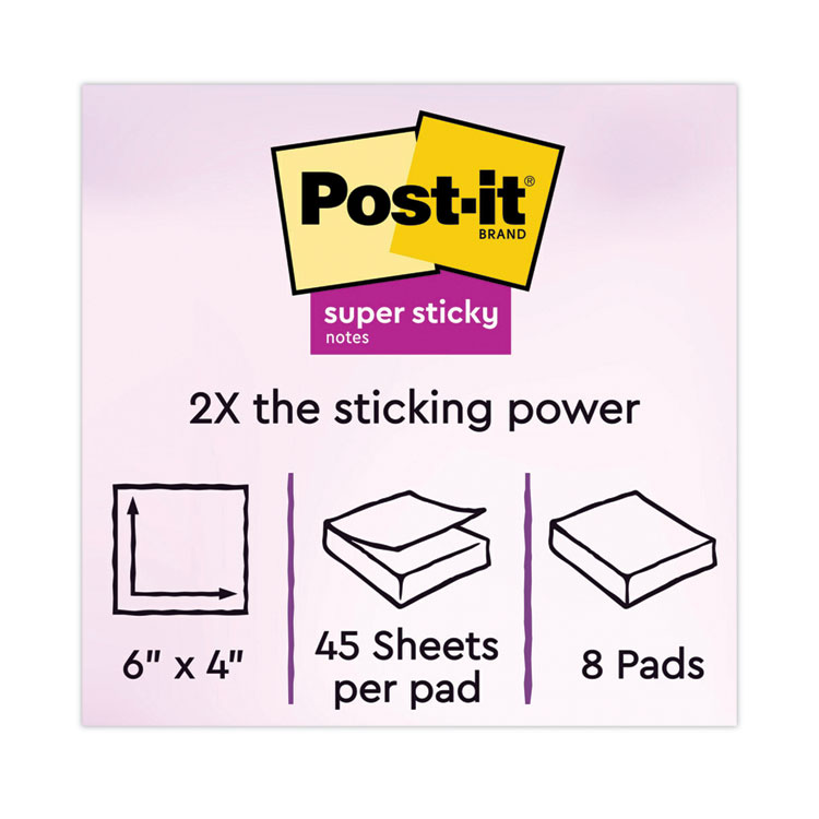 Post-it Notes Meeting Notes in Energy Boost Collection Colors, 6" x 4", 45 Sheets/Pad, 8 Pads/Pack (MMM6445SSP)