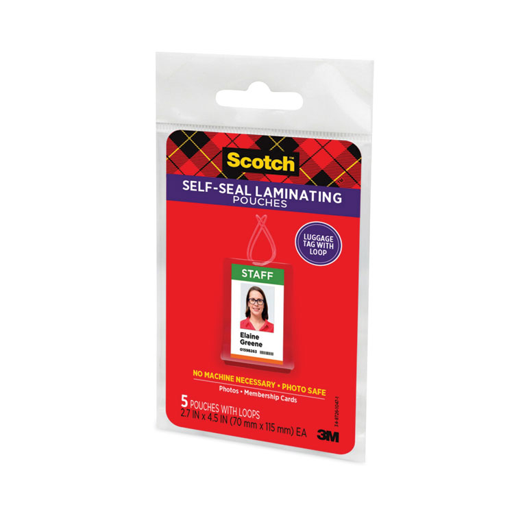 Scotch Self-Sealing Laminating Pouches, 12.5 mil, 2.81" x 4.5", Gloss Clear, 5/Pack (MMMLS8535G)