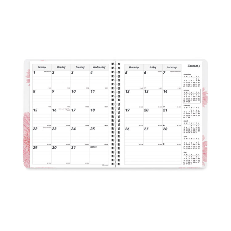 Brownline Essential Collection Ruled Monthly Planner, Daisy Artwork, 8.88 x 7.13, Black/Pink Cover, 14-Month: Dec 2024 to Jan 2026 (REDCB1200G05)