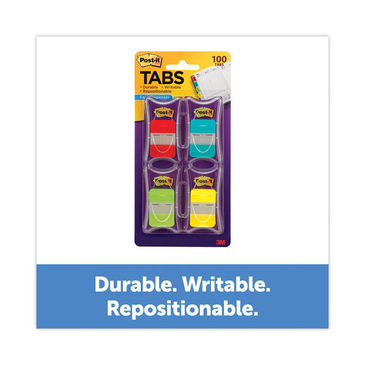 Post-it Tabs 1" Plain Solid Color Tabs, 1/5-Cut, Assorted Colors, 1" Wide, 100/Pack (MMM686RALY)