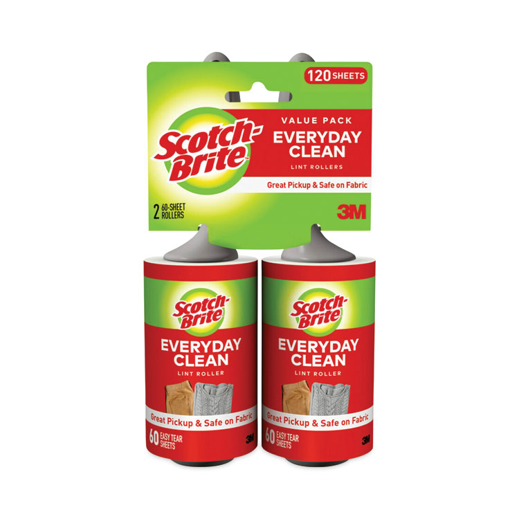 Scotch-Brite Lint Roller, Heavy-Duty Handle, 60 Sheets Roller, 2/Pack (MMM836RS60TPP)