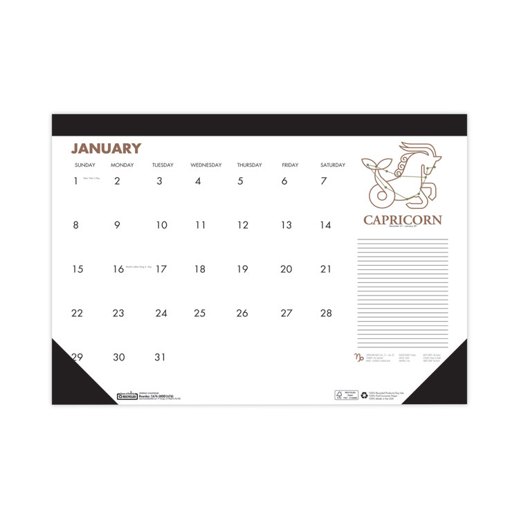 House of Doolittle Recycled Zodiac Desk Pad Calendar, Zodiac Artwork, 18.5 x 13, White Sheets, Black Binding/Corners, 12-Month (Jan-Dec) 2024 (HOD1676)