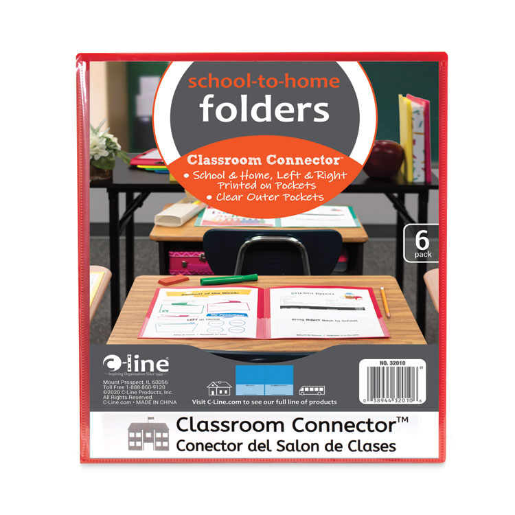 C-Line Classroom Connector Folders, 11 x 8.5, Clear/Assorted, 6/Pack (CLI32010)