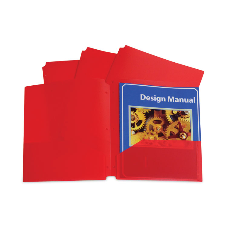 C-Line Two-Pocket Heavyweight Poly Portfolio Folder, 3-Hole Punch, 11 x 8.5, Red, 25/Box (CLI32934)