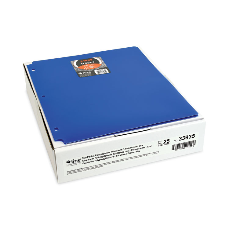 C-Line Two-Pocket Heavyweight Poly Portfolio Folder, 3-Hole Punch, 11 x 8.5, Blue, 25/Box (CLI33935BX)