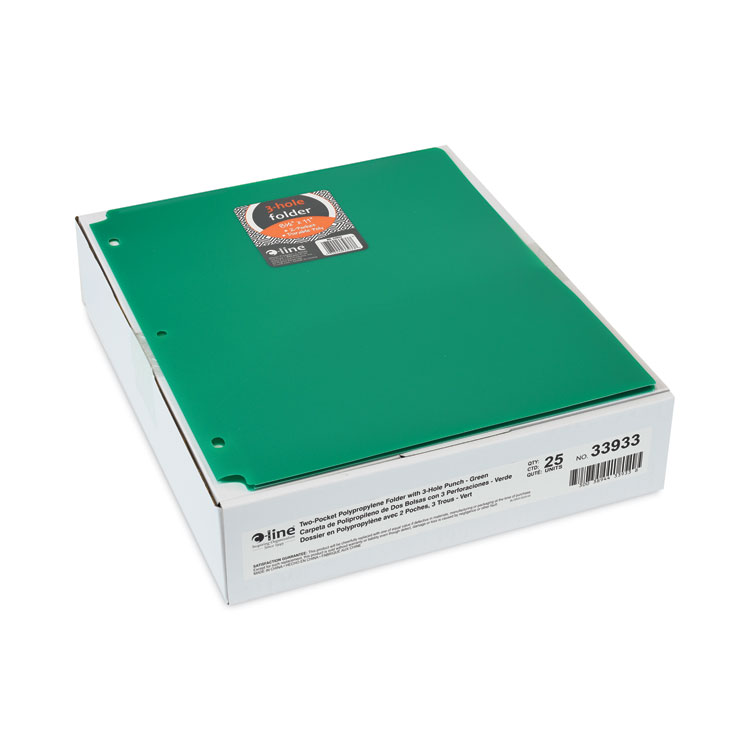 C-Line Two-Pocket Heavyweight Poly Portfolio Folder, 3-Hole Punch, 11 x 8.5, Green, 25/Box (CLI33933BX)