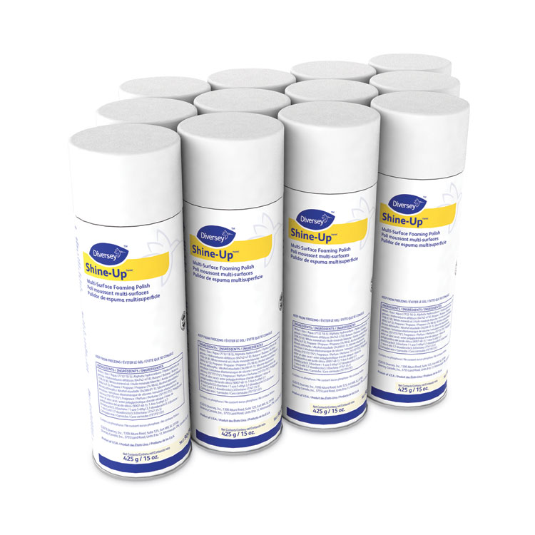 Diversey Shine-UpTM/MC Multi-Surface Foaming Polish, Lemon Scent, 15 oz Aerosol Spray, 12/Carton (DVO904390)