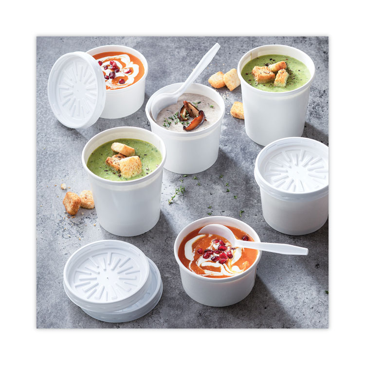 Pactiv Evergreen Paper Round Food Container and Lid Combo, 12 oz, 3.75" Diameter x 3" h, White, 250/Carton (PCTD12RBLD)