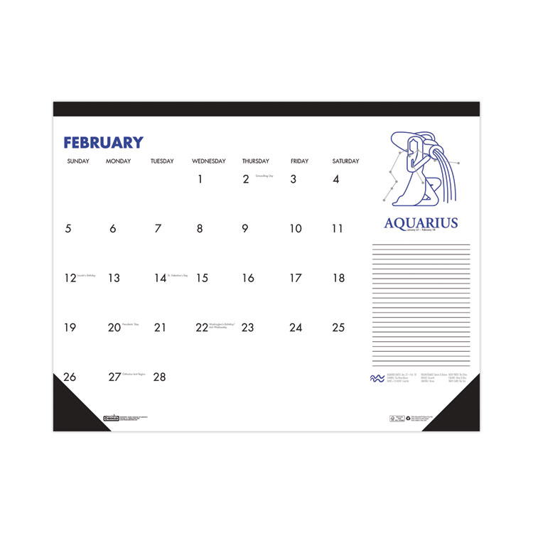 House of Doolittle Recycled Zodiac Desk Pad Calendar, Zodiac Artwork, 17 x 22, White Sheets, Black Binding/Corners, 12-Month (Jan-Dec) 2024 (HOD167)