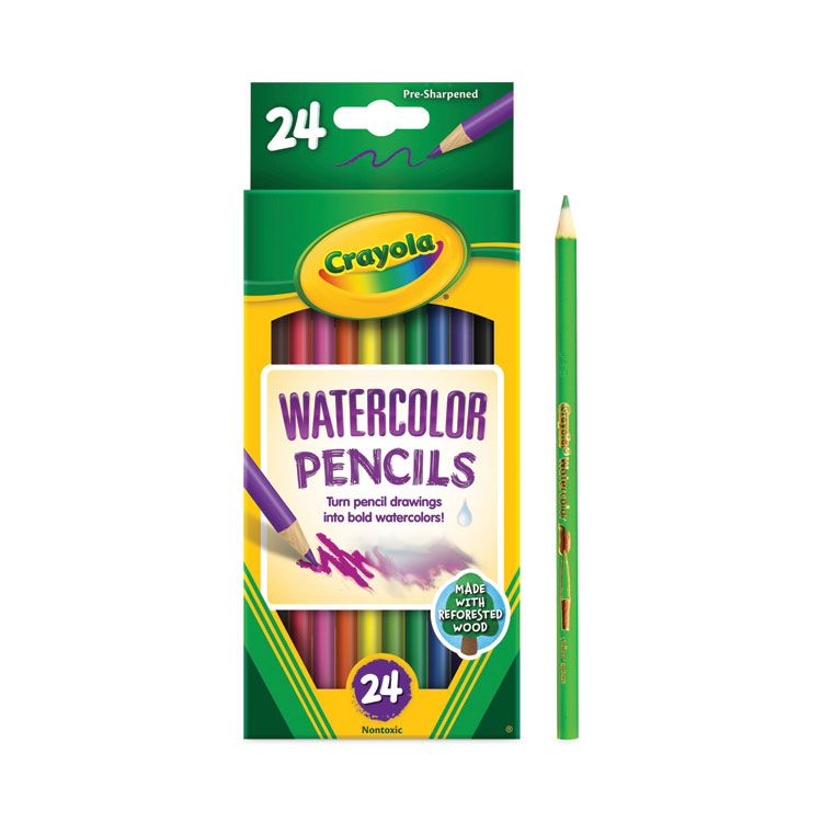 Crayola Watercolor Pencil Set, 3.3 mm, 2B, Assorted Lead and Barrel Colors, 24/Pack (CYO684304)