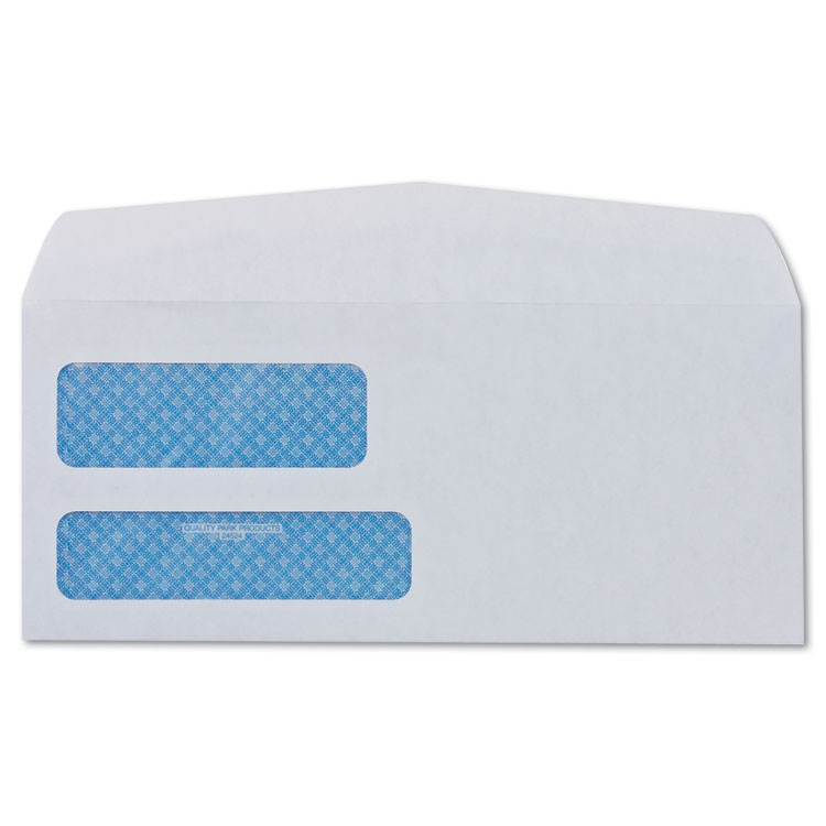 Quality Park Double Window Security-Tinted Check Envelope, #8 5/8, Commercial Flap, Gummed Closure, 3.63 x 8.63, White, 500/Box (QUA24532)
