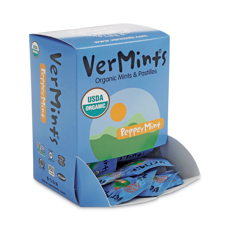 VerMints VerMints Organic Mints/Pastilles, Peppermint, 2 Mints/0.7 oz Individually Wrapped, 100/Box (VEMVNT00992)