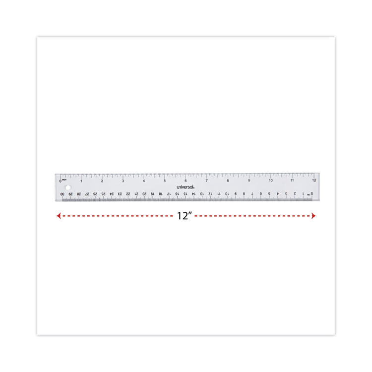 Universal Clear Plastic Ruler, Standard/Metric, 12" Long, Clear (UNV59022)