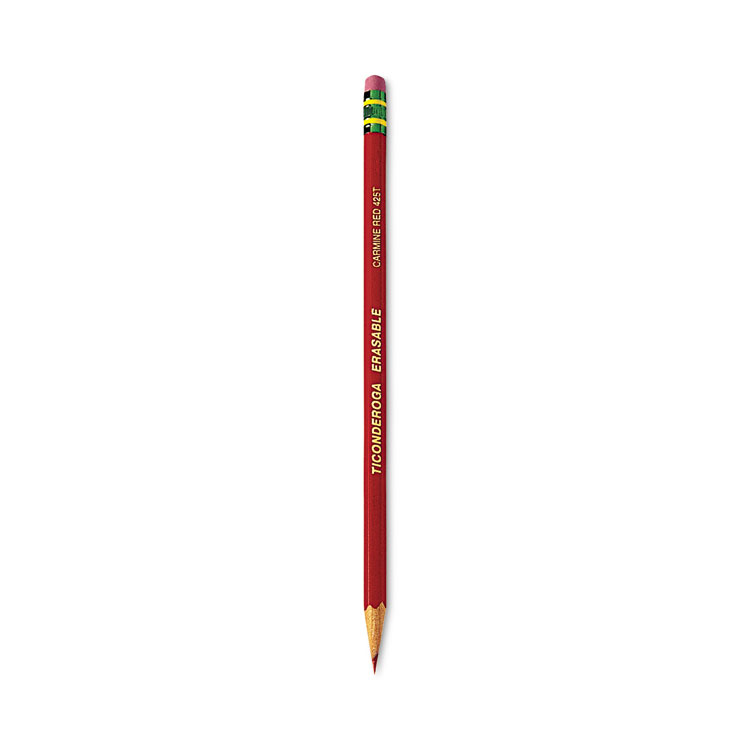 Ticonderoga Erasable Colored Pencils, 2.6 mm, 2B, Carmine Red Lead, Carmine Red Barrel, Dozen (DIX14259)