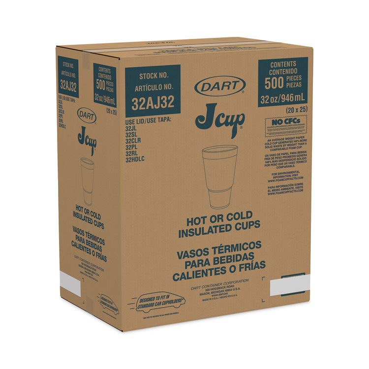 Dart J Cup Insulated Foam Pedestal Cups, 32 oz, Printed, Teal/White, 25/Sleeve, 20 Sleeves/Carton (DCC32AJ32H)
