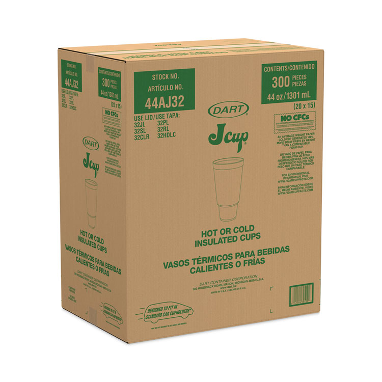 Dart J Cup Insulated Foam Pedestal Cups, 44 oz, White, 300/Carton (DCC44AJ32)