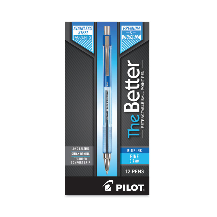 Pilot Better Ballpoint Pen, Retractable, Fine 0.7 mm, Blue Ink, Translucent Blue Barrel, Dozen (PIL30001)