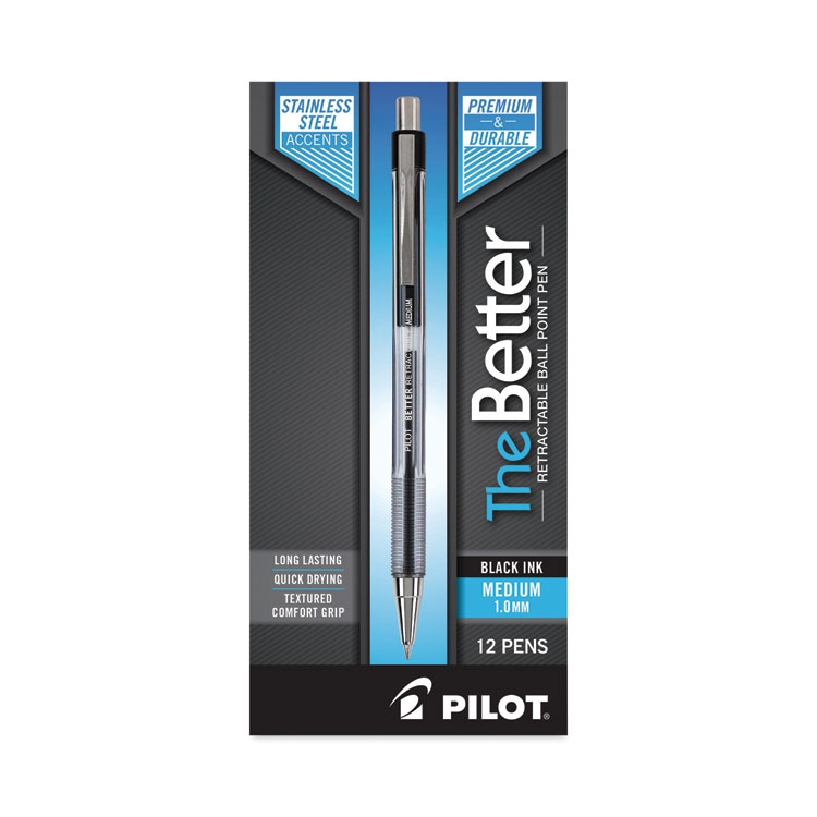 Pilot Better Ballpoint Pen, Retractable, Medium 1 mm, Black Ink, Smoke Barrel, Dozen (PIL30005)