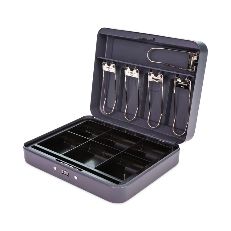 CONTROLTEK Cash Box with Combination Lock, 6 Compartments, 11.8 x 9.5 x 3.2, Charcoal (CNK500128)