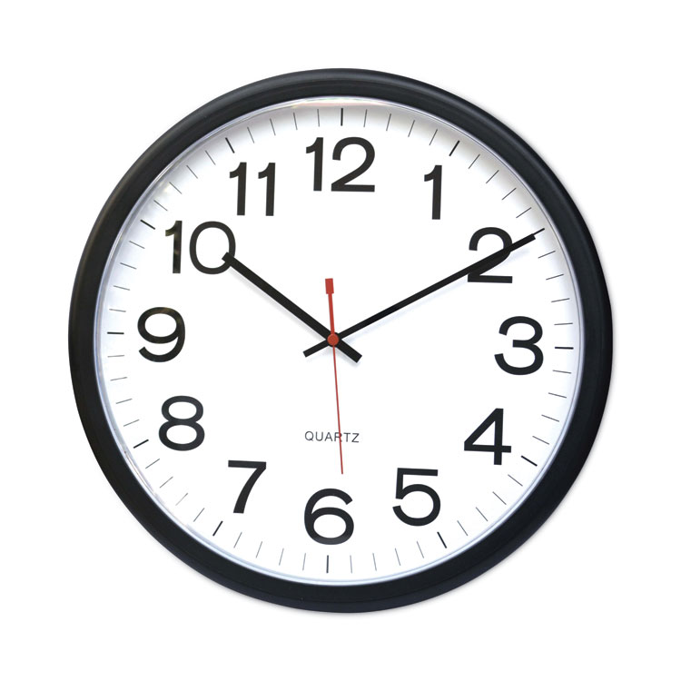 Universal Indoor/Outdoor Round Wall Clock, 13.5" Overall Diameter, Black Case, 1 AA (sold separately) (UNV11381)