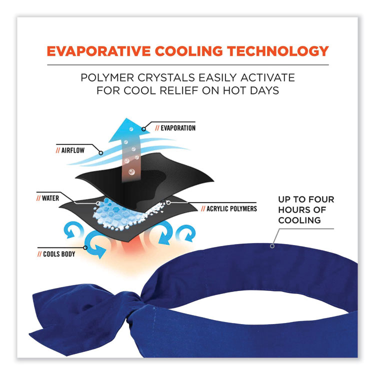ergodyne Chill-Its 6700 Cooling Bandana Polymer Tie Headband, One Size Fits Most, Solid Blue (EGO12307)