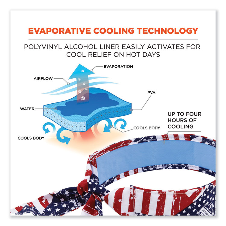 ergodyne Chill-Its 6700CT Cooling Bandana PVA Tie Headband, One Size Fits Most, Stars and Stripes (EGO12561)