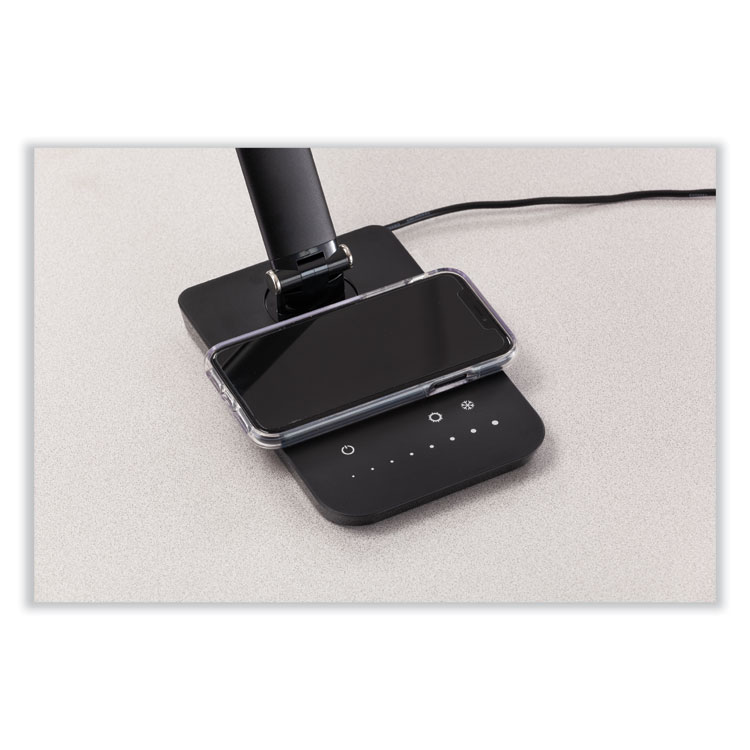 Safco Vamp LED Wireless Charging Lamp, Multi-pivot Neck, 16.75" High, Black (SAF1009BL)