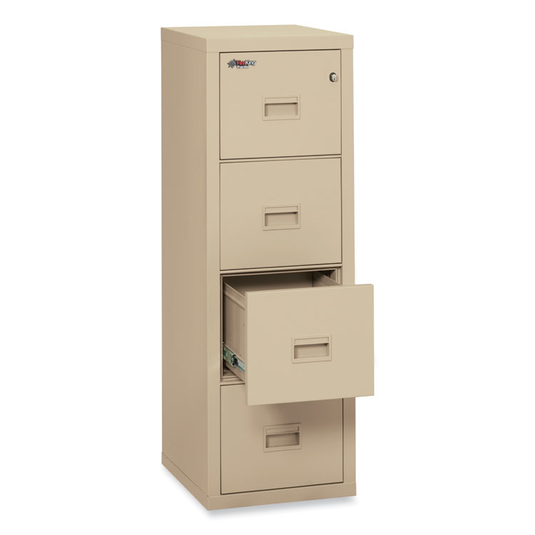 FireKing Compact Turtle Insulated Vertical File, 1-Hour Fire Protection, 4 Legal/Letter File Drawer, Parchment, 17.75 x 22.13 x 52.75 (FIR4R1822CPA)