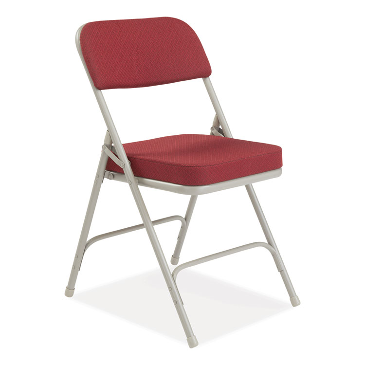 NPS 3200 Series Premium Fabric Dual-Hinge Folding Chair, Supports Up to 300 lb, Burgundy Seat, Burgundy Back, Gray Base, 2/Carton (NPS3218)